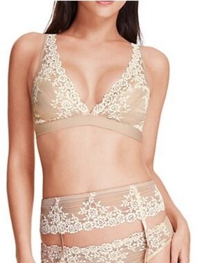 Wacoal Embrace Lace Wireless Soft Cup Bra Bralette 36B 36C Lingerie Beige Nude